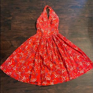 Red handmade vintage halter dress